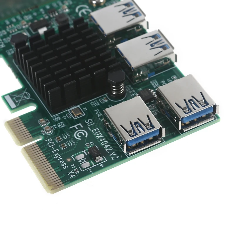 

Переходная карта USB 3,0 594A с 1 на 4 PCI-E 4X на внешнюю 16X Райзер-карту для майнинга BTC