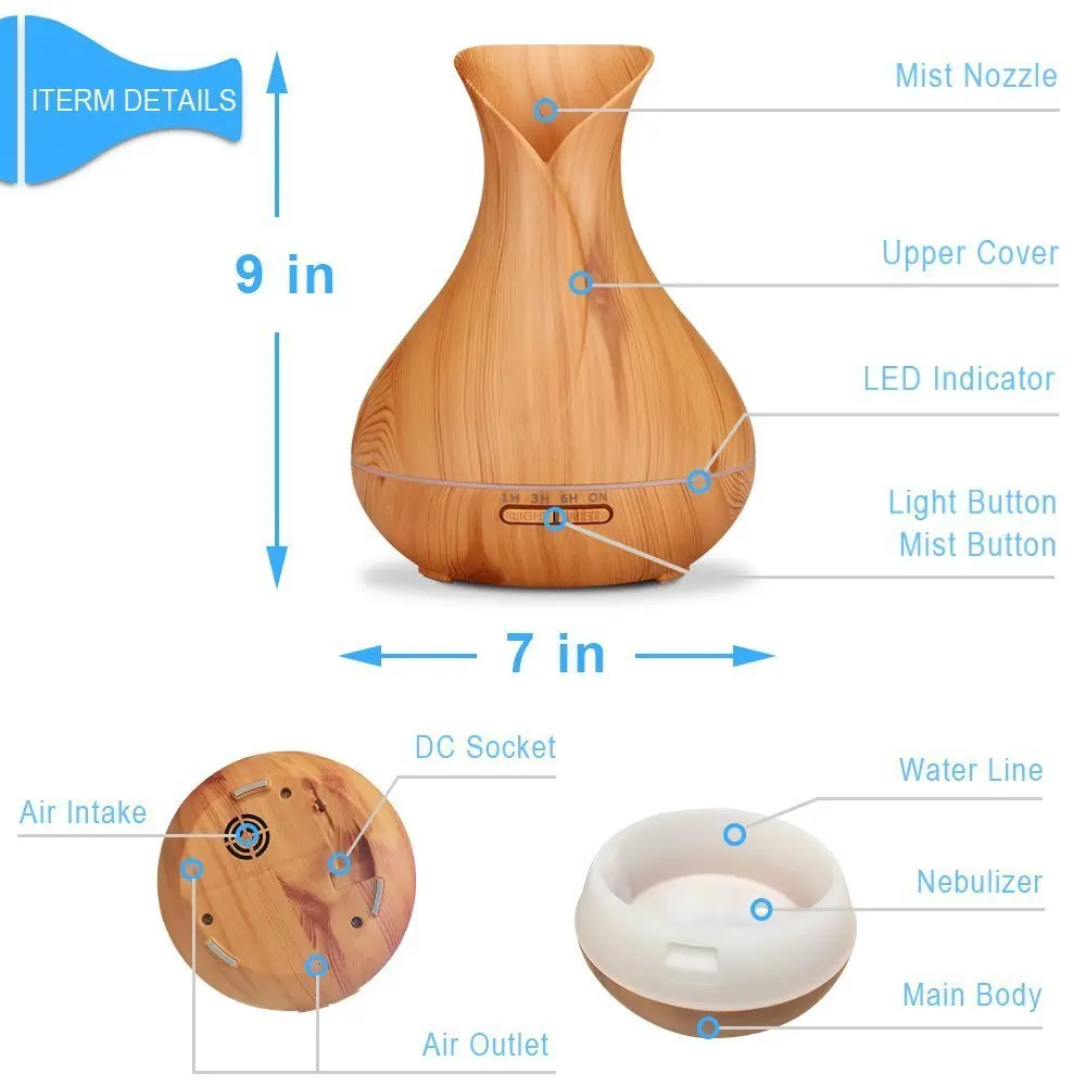 

500ML Ultrasonic Remote Control Air Humidifier Aroma Diffuser 7 Color Changing LED Light Smart Electric Essential Oil Diffuser