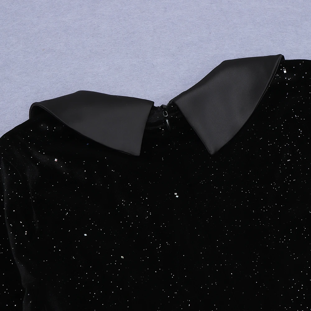 

blcak Sexy V Neck Full Sleeves Sequins Shining Knee Length Dress Elegant Femal Evening Party Dresses Vintage business going out