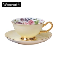1piece bone china coffee cups saucer set exquisite gold rim tea water cups beautiful flower teacup ceramic kitchen accessories