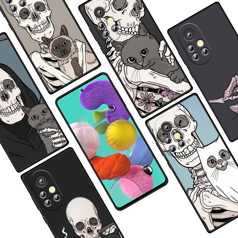 

Skull Cat Skeleton Dog For Huawei Nova 9 8 7 6 SE 7i 5T 5i 5Z 5 4E 4 3i 3 E 2i 2 Lite Pro 2017 Black Phone Case Funda Capa