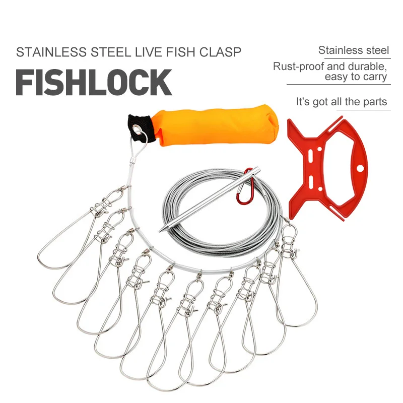 

Fishing Lock Buckle Stainless Steel Live Fish Lock Belt Fishing Stringer Fishing Tackle for Accessories