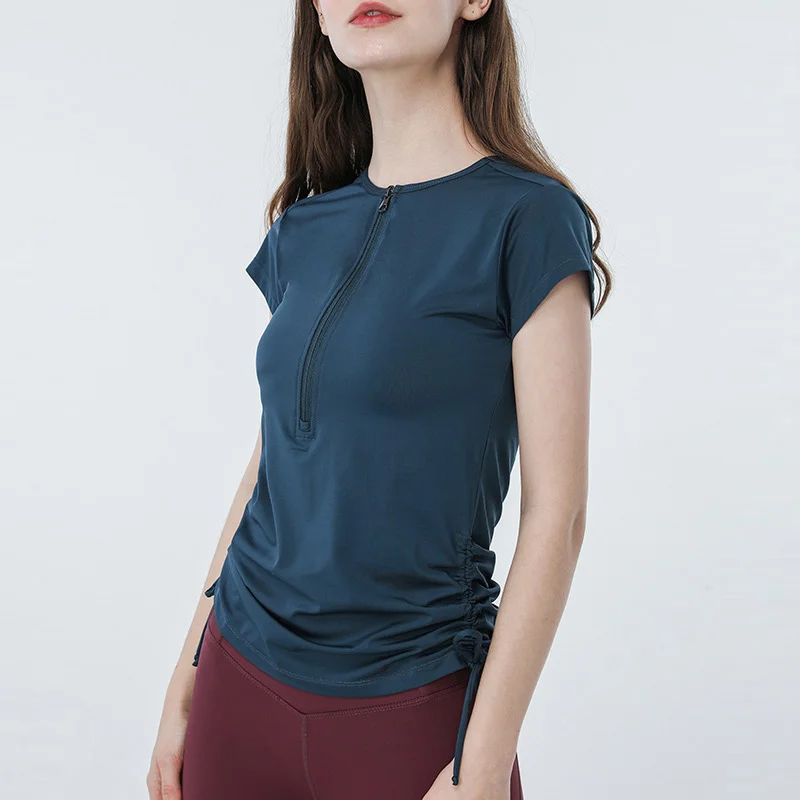 Одежда для тренажерного зала на молнии кроп-топ йоги Спортивная футболка бега