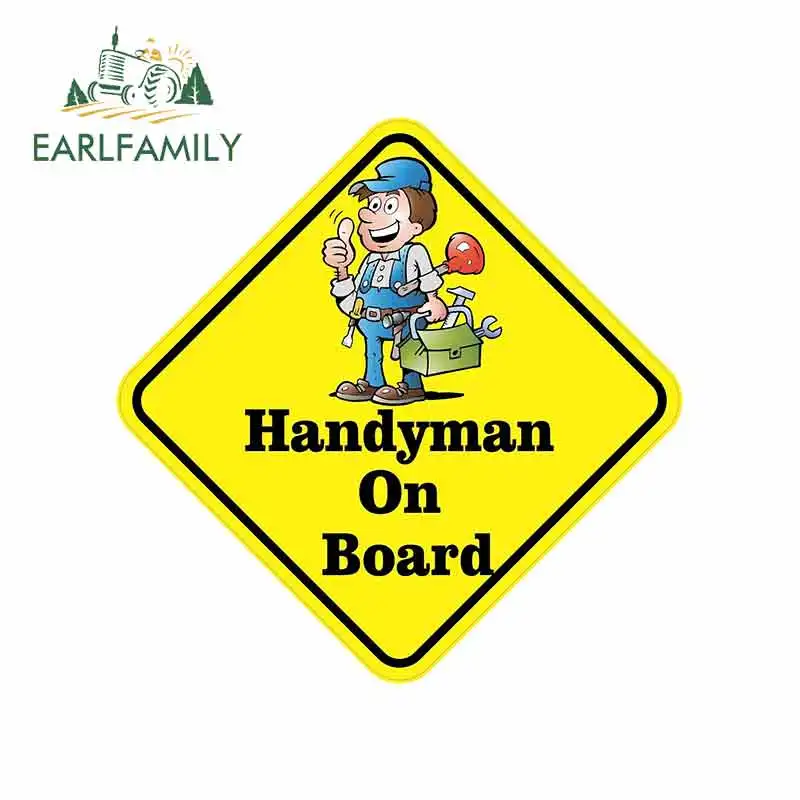 

EARLFAMILY 13cm x 13cm For Handyman On Board Funny Car Stickers Cartoon Vinyl Decal Sticker Car Truck Pinup SUV Decoration