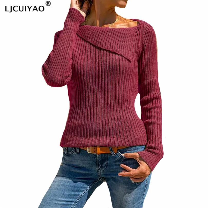 

LJCUIYAO Knitted Sweater Women Jumpers Long Sleeve Turn-Down Collar Pullovers 2021 Autumn Winter Casual Sweater New Hot Clothes