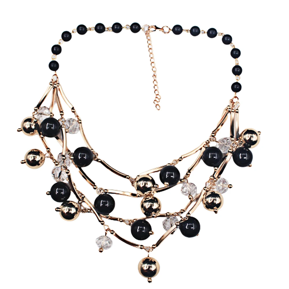 Модные женские черно белые Многослойные многослойные ожерелья с искусственным