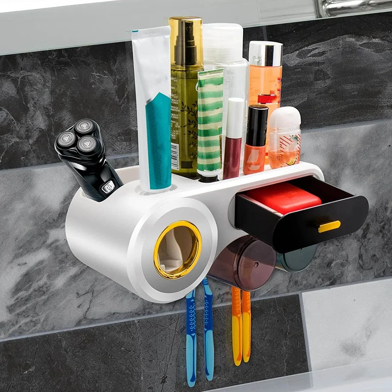 Держатель для зубной щетки настенный диспенсер пасты 4 отделения кистей 2 чашки 1