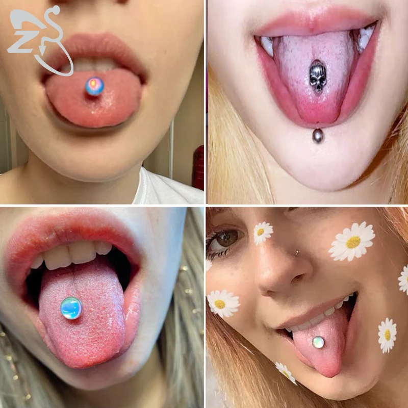 ZS 5-12pcs/lot Skull Heart Tongue Ring Set Stainless Steel Barbell Stud Piercing Acrylic Ear Helix Tragus Nipple Piercings 14G | Украшения