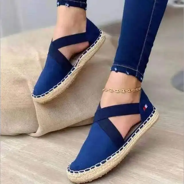 

Summer Striped Platform Sandals Wedges Shoes For Women Hemp Rope Bottom Women's Espadrilles Flat shoes Slip On Canvas Fisherman