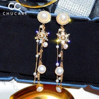 chucari 2019 long tassel pendant dangle earrings irregular pearl snowflake shell drop earring gold color fashion women jewelry