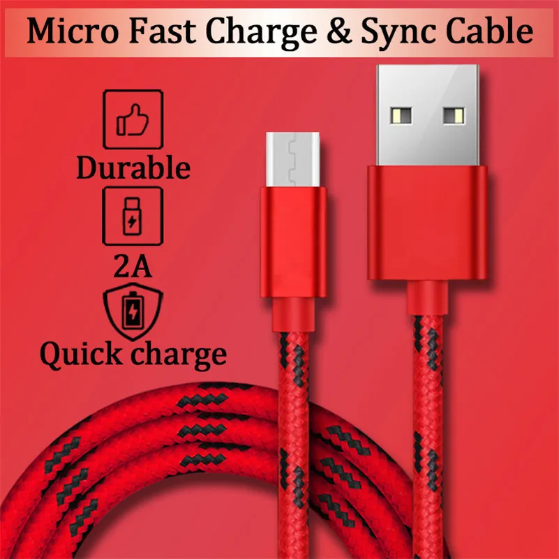 Кабель Micro USB в нейлоновой оплетке для зарядки и передачи данных Samsung S6 S7 edge A10 J330 J530