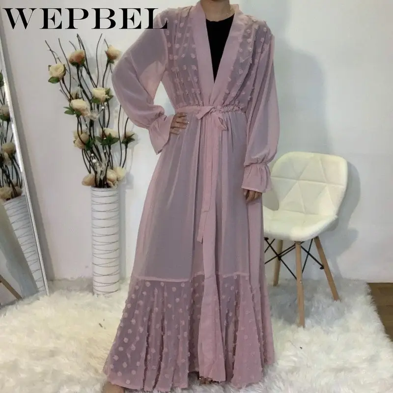 

WEPBEL, Абая, Рамадан, женский кардиган, Открытый спереди, исламское длинное платье, ажурное мусульманское платье