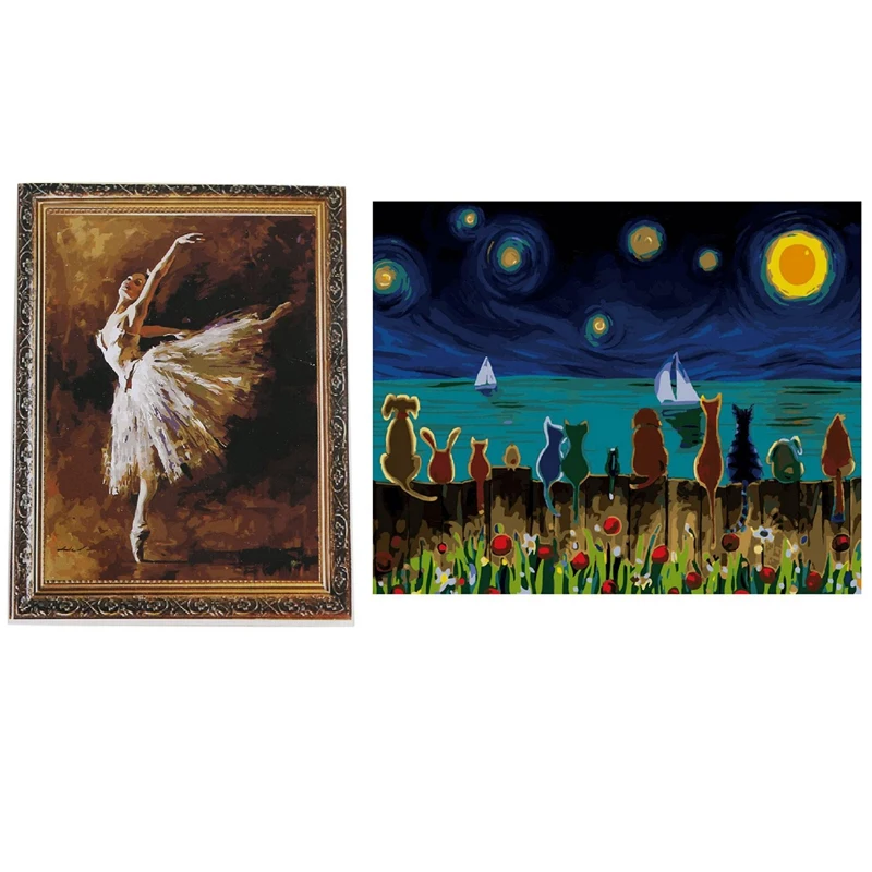 

LUDA 2 набора 16X2 0 дюймов краска по номерам комплект DIY Цифровая фотокраска на холсте домашний декор, балета девушки и животные чувства