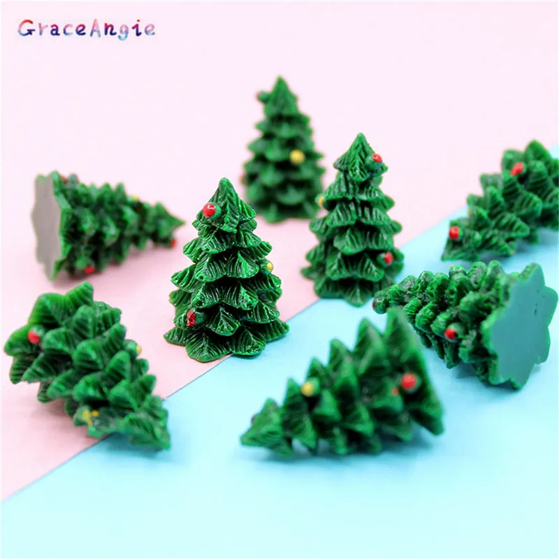 

10pcs Resin Embellishment 2.7cm Cabochon Flatback DIY Jewelry Necklace Hair Accessories Cabochon Green Christmas Tree Flat Back