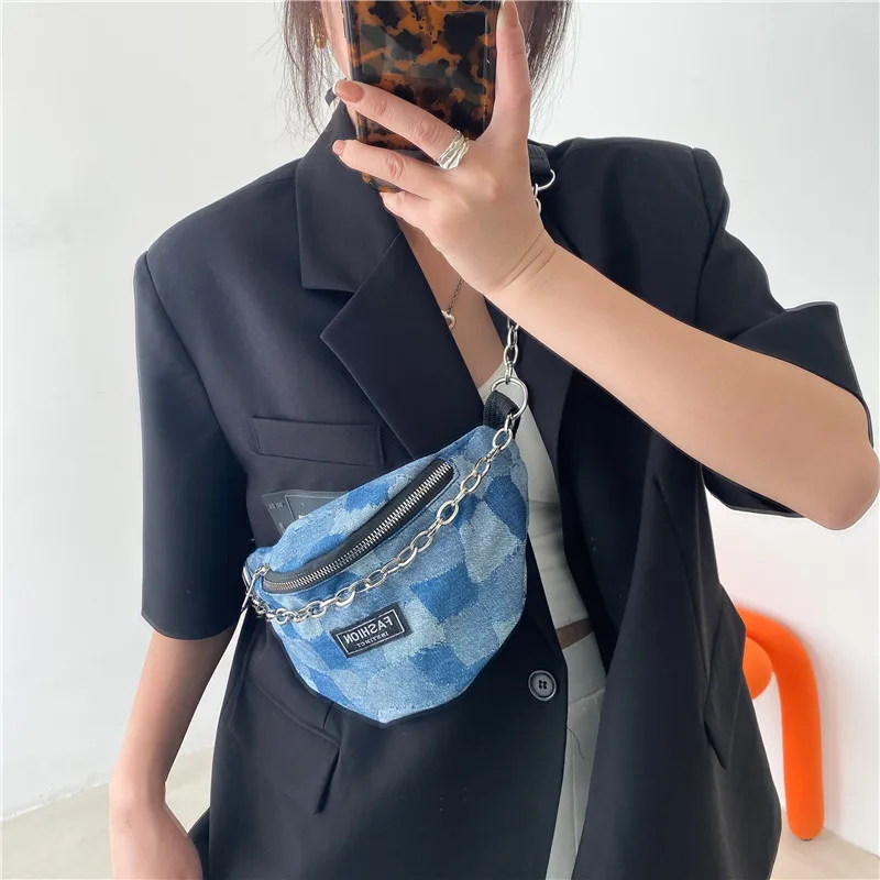 

Waist Bags for Women Oxford Denim Plaid Chest Bag Mini Sling Bags High Capacity Multifunction Designer Fanny Pack Luxury Women