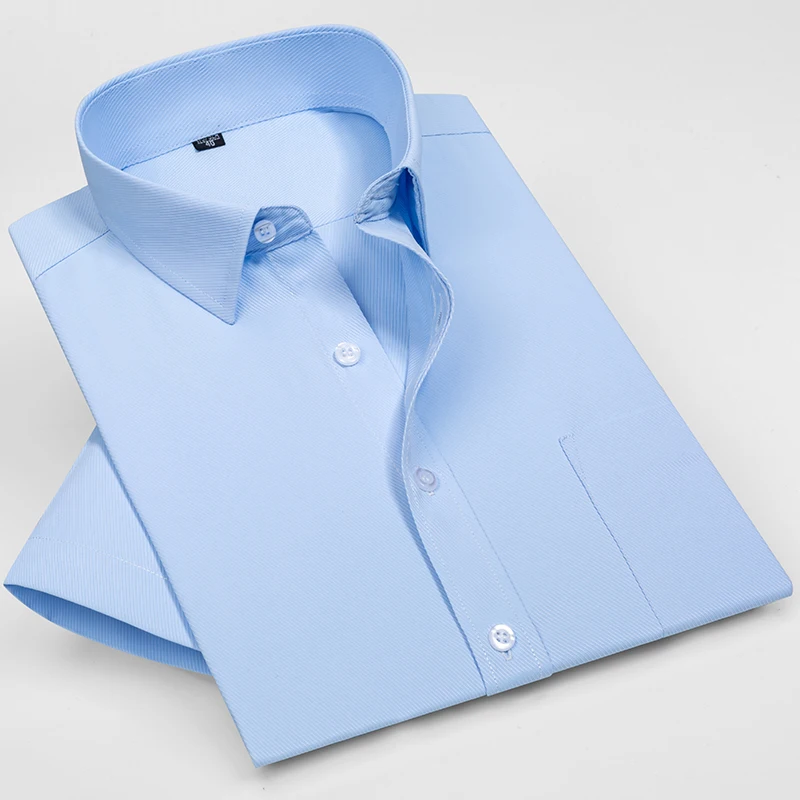 Мужская летняя рубашка в полоску с короткими рукавами не требует глажки и