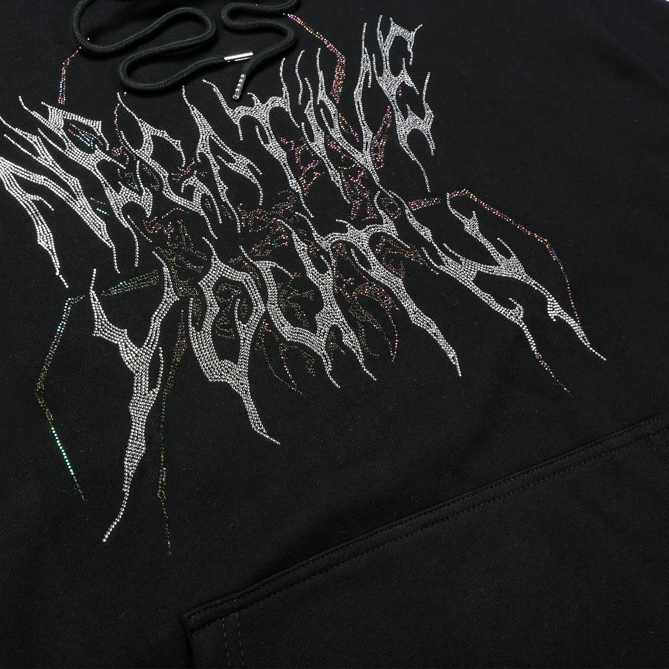 

Harajuku Hoodie Men Hip Hop Graffti Colorful Diamond Hoodie Sweatshirt 2020 Autumn Winter Pullover Men Cotton Loose Black