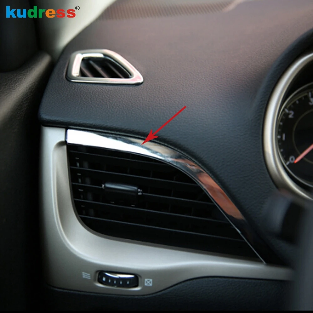 

Для Jeep Cherokee 2014 2015 2016 2017 2018 ABS Хром Интерьер автомобиля спереди, устанавливаемое на вентиляционное отверстие в салоне автомобиля накладка роз...