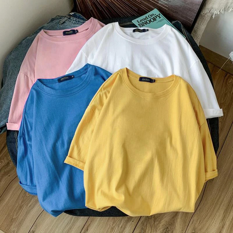 Футболка женская хлопковая оверсайз базовая однотонная Повседневная Свободная