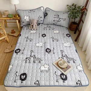 1pcs Single Queen King Cartoon Children Kids Bed Pad Mattress Cartoon Animals Mattress Pad Machine Washing Non-slip Bedspread