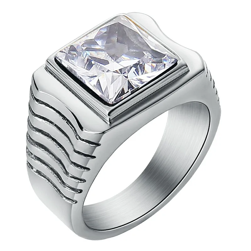 Silver White Valily Jewelry Для женщин кольцо Нержавеющая сталь цвета: золотистый, красный/черный камень кубический цирконий Кольца для Для мужчин обручальное кольцо с простыми линями кольца - Цвет основного камня: Silver White