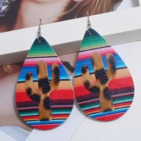 ins wood printed cactus rainbow stripes teardrop geometric piercing earrings africa wooden diy party jewelry