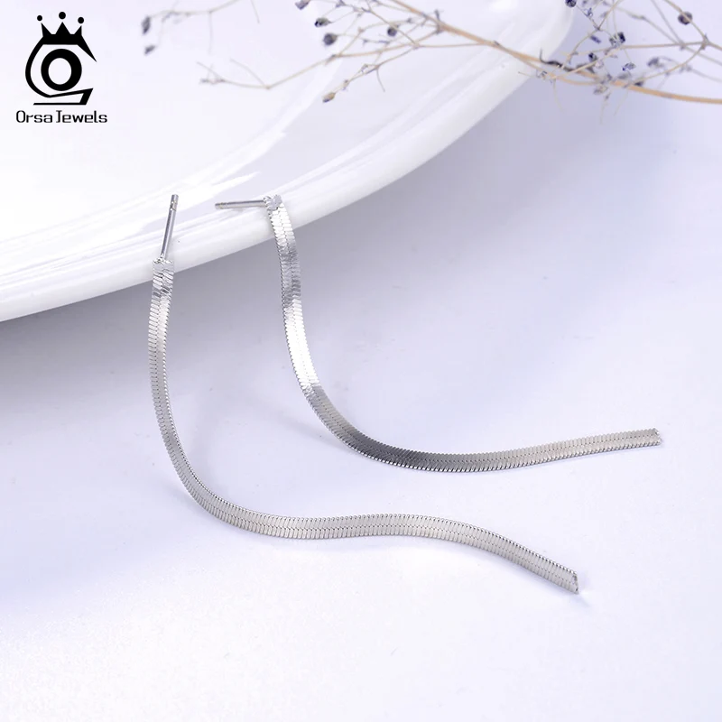 ORSA JEWELS настоящие 925 длинные висячие серьги из стерлингового серебра простая Мода неправильная полоса длинные висячие серьги ювелирные изделия SE187