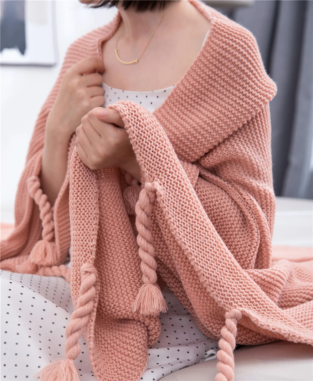 

Fashion Travel Knitted Acrylic Blanket Living Room Sofa Throw Decor Bedspread PinkSummer Woman Throw Blankets On the Bed