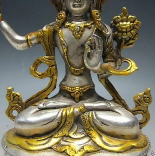 Китайская Серебряная бронзовая позолоченная фотография --- Будда Manjushri | Дом и сад