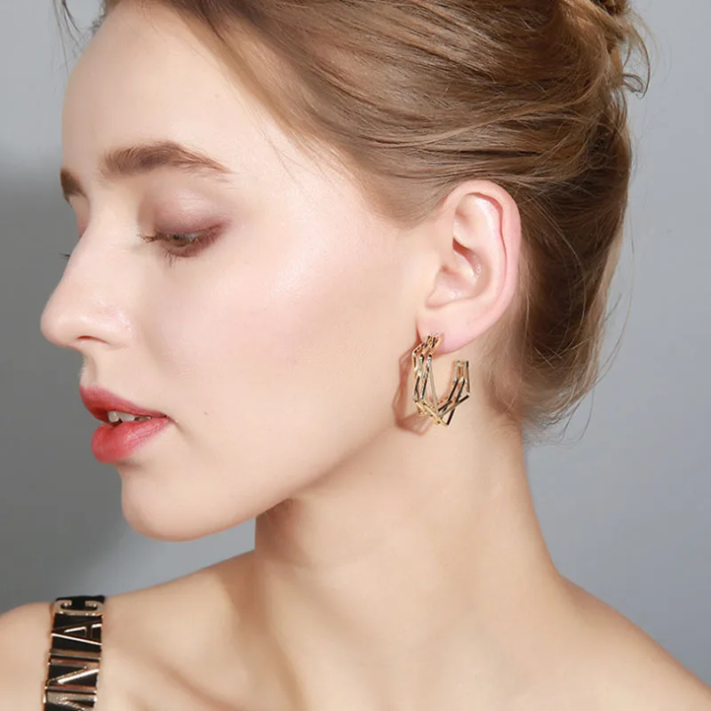 

European and American exaggerated fashion creativity multi-layer collection temperament anti allergy simple Earrings six awn sta