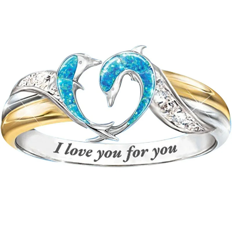 

Creative Heart Dolphin Parent Child Pattern Zircon Rings For Women "I Love You For You ' Letter Carved Finger Rings Jewelry