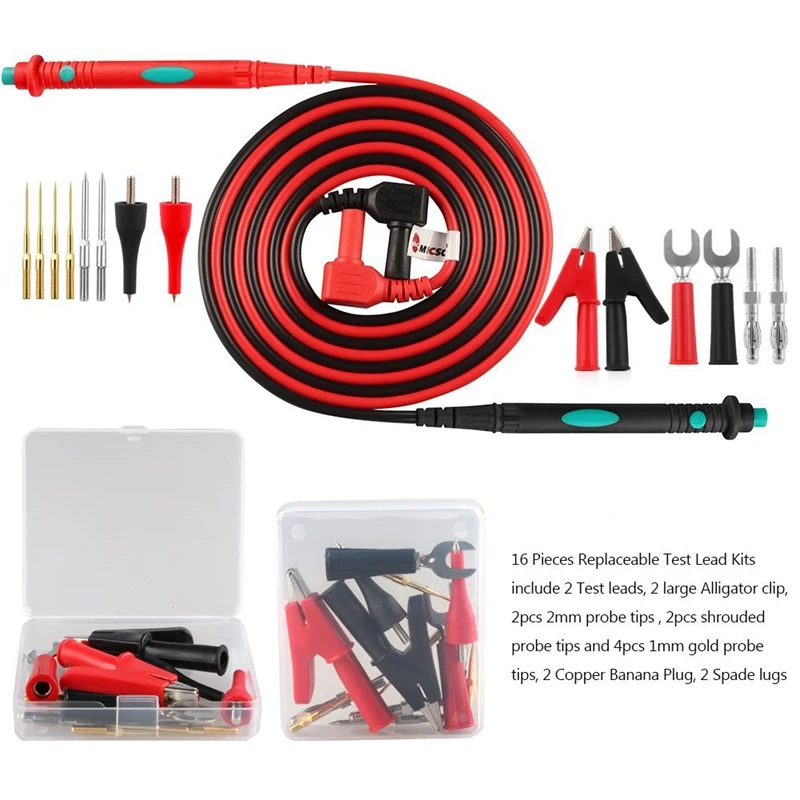 

Electronic Test Leads Kit, Digital Multimeter Leads with Alligator Clips Replaceable Multimeter Probes Tips Set of 16