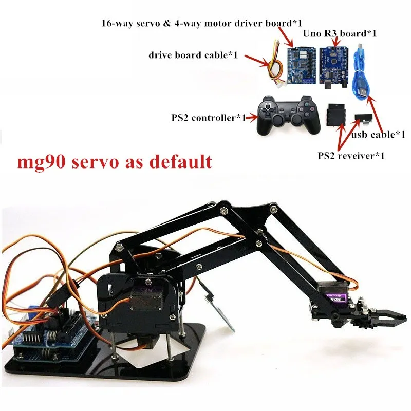 

4 DOF Unassembly Acrylic Mechanical Arm Robot Manipulator Claw for Arduino Maker Learning DIY Kit Robot