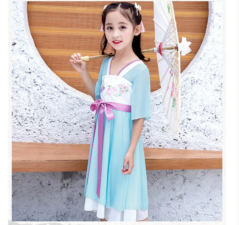 2 colours Chinese traditional costume for girls Kids fairy style dress Cute hanfu clikdren new Year's gift |