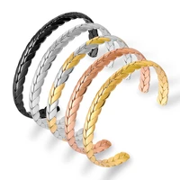 trendy stainless steel bangle gold feather open cuff bracelets wheat shape for women men lover jewelry