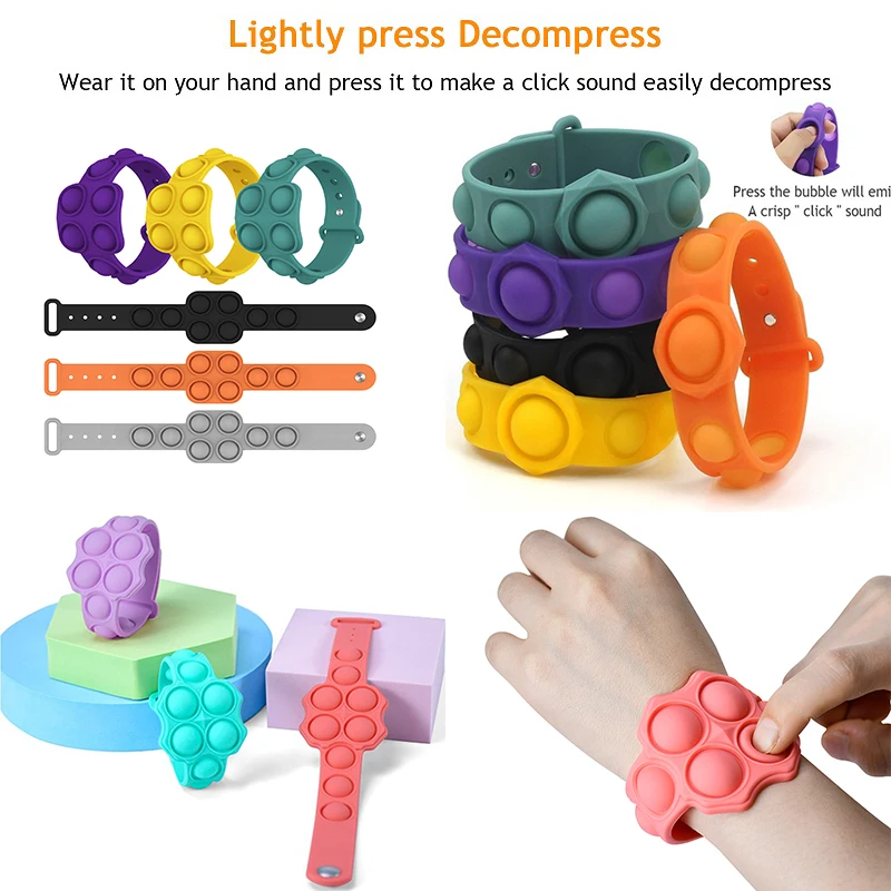 Juguetes de descompresi&oacute;n de burbujas, pulsera con hoyuelos para aliviar el estr&eacute;s, de silicona suave-0