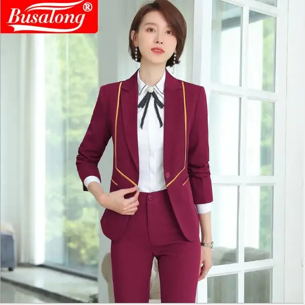 

2019 Winter temperament women skirt suits Spliced formal business long sleeve slim blazer and skirt office ladies work wear
