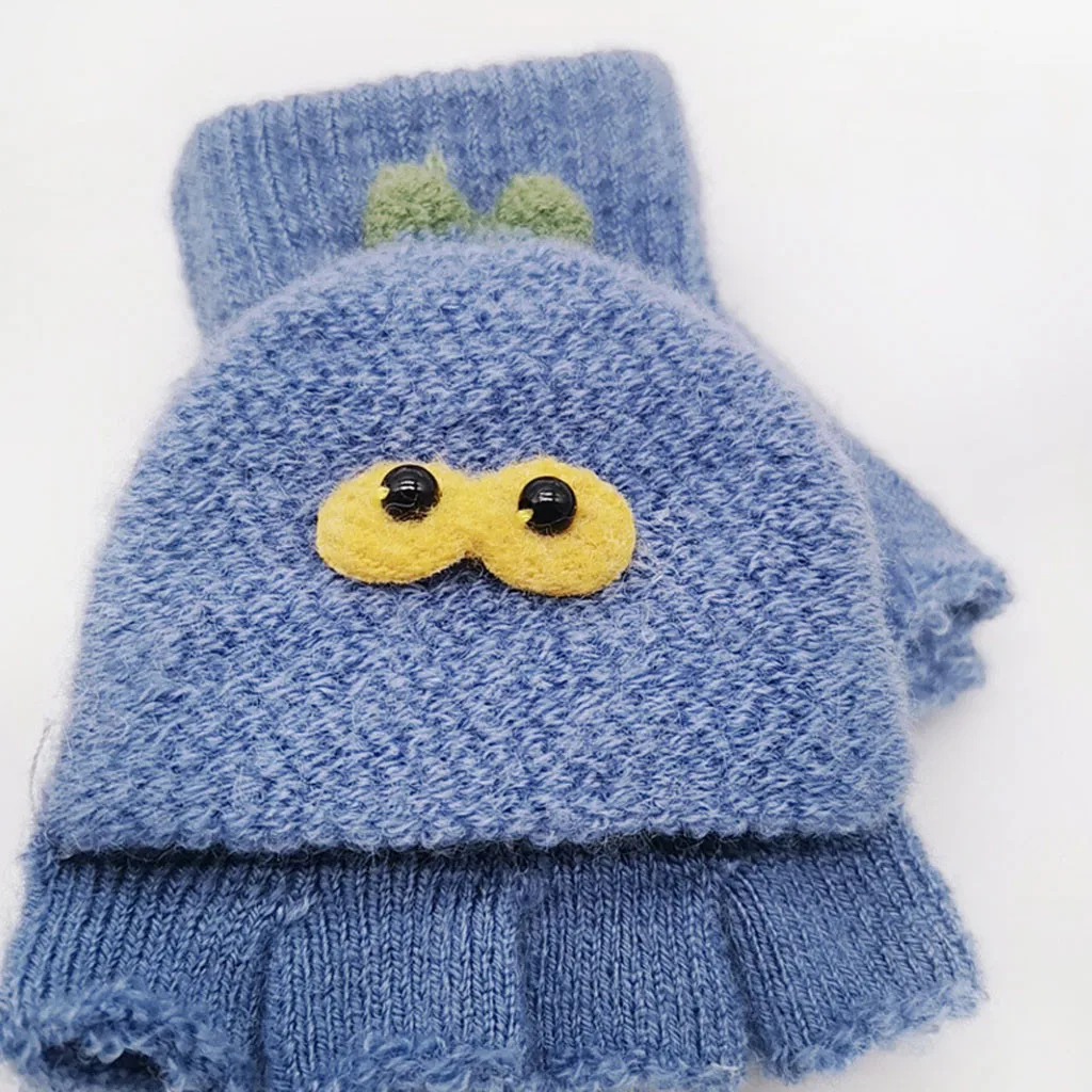 Детские зимние теплые вязаные перчатки с рисунком кота из мультфильма для