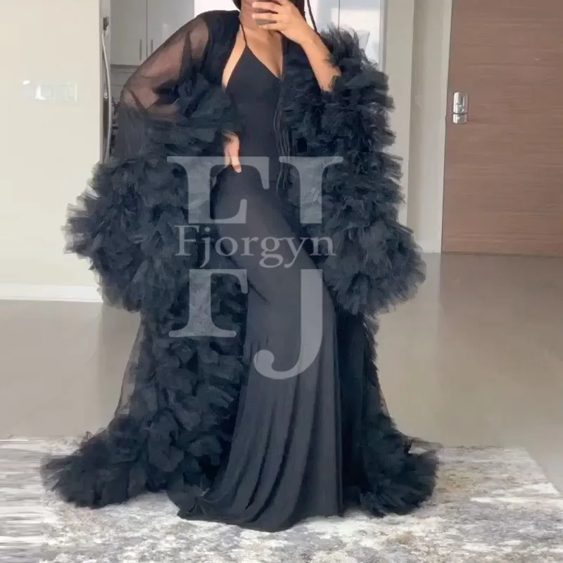 

Sexy Black Fashion Party Dresses Baby Shower Formal Evening Gowns Ruffles Spregnancy Dress Robes Puffy Tulle Prom Dresses