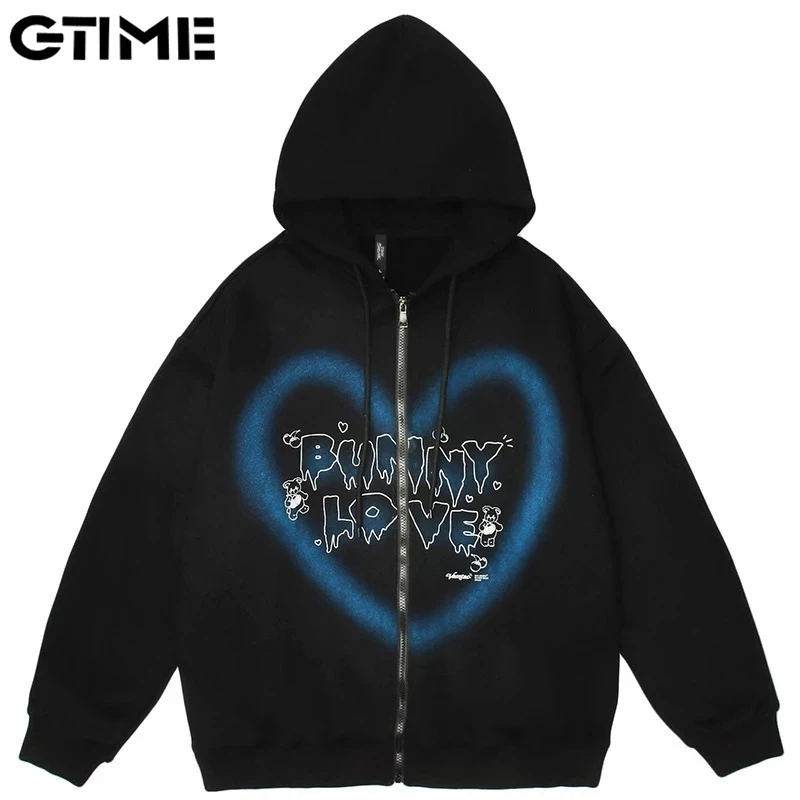 

Zip-up Hoodie 2021 women Hip Hop Streetwear Graffiti Heart Letter Bear Print sweatshirt Autumn Harajuku punk #LAHXZ-510