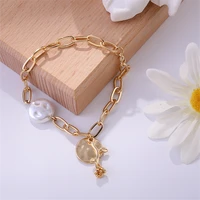 south koreas new metal pearl bracelet rose pendant simple fashion womens bracelet 2020 new jewelry