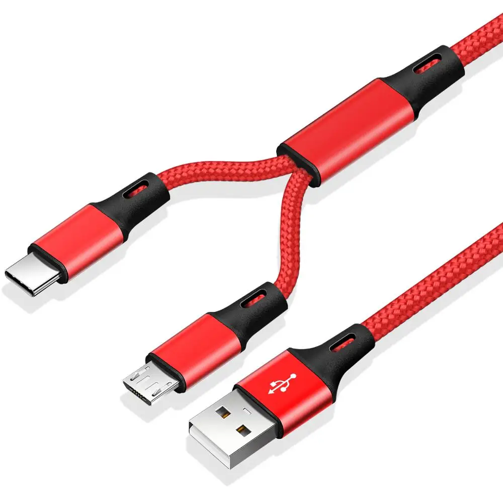 Ankndo 2 в 1 Micro USB кабель type C кабель для Xiaomi huawei samsung Android мобильный телефон Быстрая зарядка кабель Microusb зарядное устройство - Цвет: 2in1 Red cable