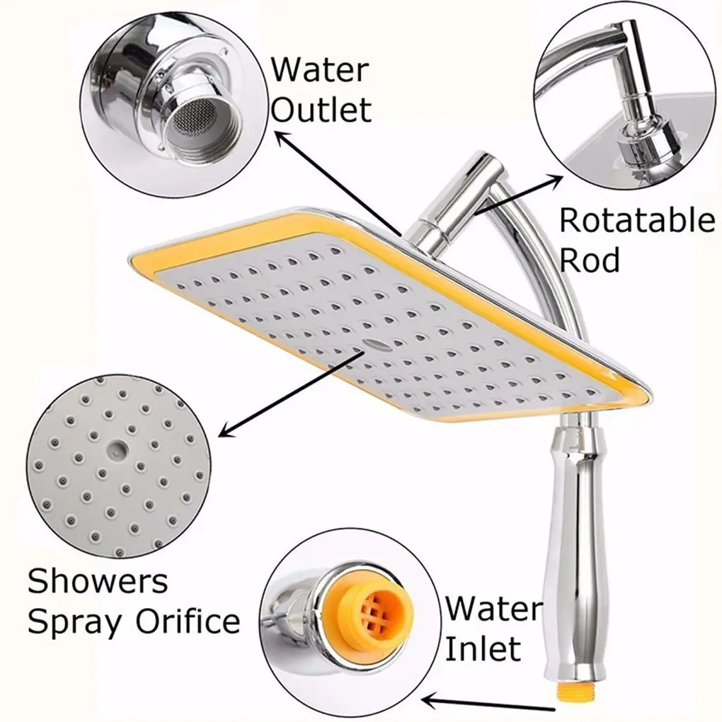 

9 Inch Square Thin 360 Degree Rotatable Rain Shower Head Water Saving Pressure Sprayer ABS Extension Arm Bathroom Accessories