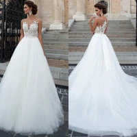 sexy white wedding dresses ball gowns appliqued lace tulle long fluffy tailing women bridal gown wedding party vestido de noiva