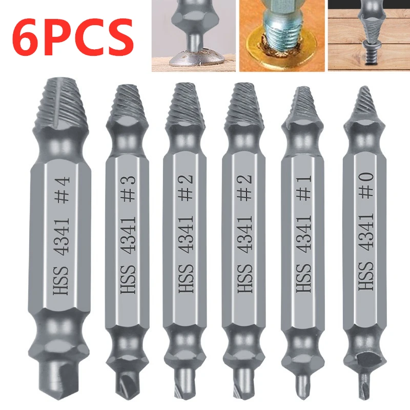 

6pcs Material Damaged Screw Extractor Drill Bits Guide Set Broken Speed Out Easy Out Bolt Screw High Strength Remover Tools