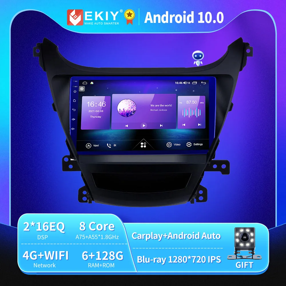 EKIY Android 10 автомобильное радио для Hyundai Elantra 5 JK GD MD UD 2010 2016 Авторадио Blu Ray 1280*720 IPS