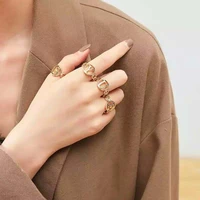 personalized golden hollow chain initial letter rings ladies girl adjustable size 26 letter open rings female party jewelry gift
