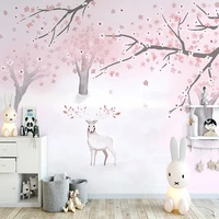 custom photo wallpaper 3d fantasy cherry blossom tree deer mural living room bedroom home decor wall painting papel de parede 3d