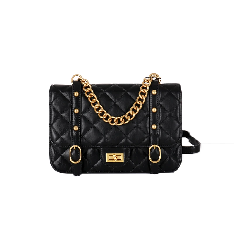 

Women Genuine Leather Sheepskin Rivets Handbag Cover Messenger Bag Crossbody Flap Chain Mobile Phone Lipstick Diamonds Handbags