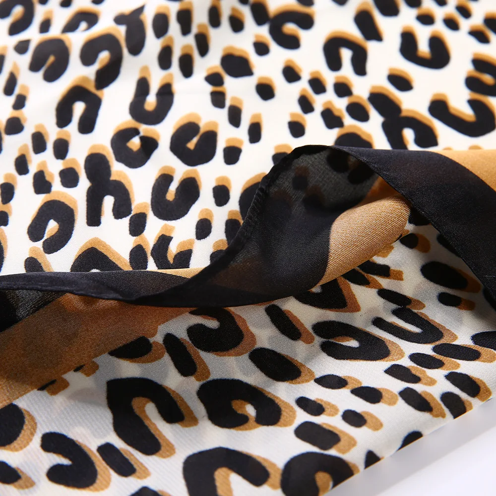 Маленькие хиджаб шарфы для женщин леопардовый принт Шелковый атласный шарф